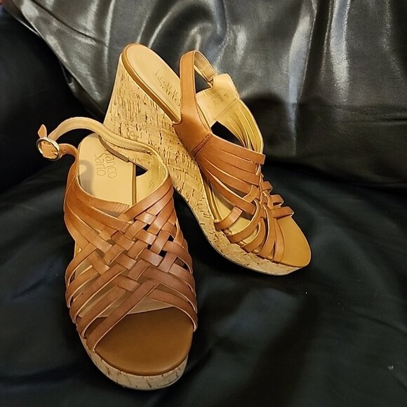 Franco Sarto Shoes - Franco Sarto Ladies Strappy Open-Toe Wedge Heel Sandals Size 10